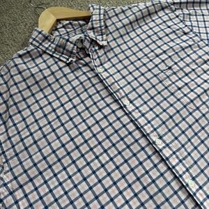 Le Tigre Button Down Short Sleeve Shirt Mens XXL Pink Blue Plaid